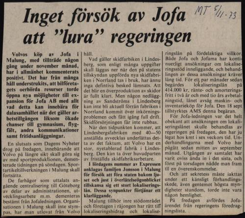 0585_1973 Mora Tidning om Jofas sökta lokaliseringsstöd